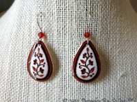 Red  and White Spring Vines Teardrop Earrings and Matching Necklace Pysanky Jewelry by So Jeo